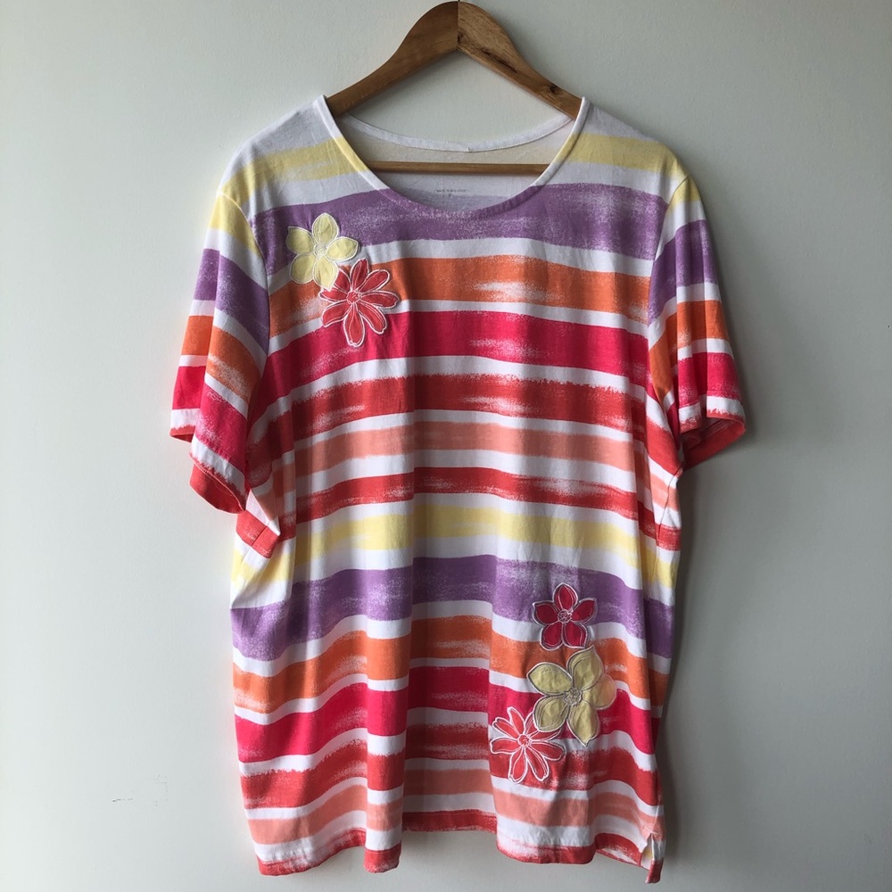 Blair Coloured Striped Embroidered Flower T Shirt